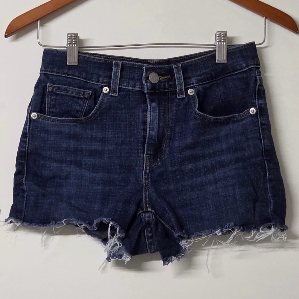 Levi’s Mid Rise Cut Off Shorts Frayed Hem Dark Wash Denim